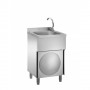 Lavamani su mobile mod. LC 50MM, struttura in acciaio inox, porta battente, miscelatore acqua calda/fredda, 50x50x85h cm