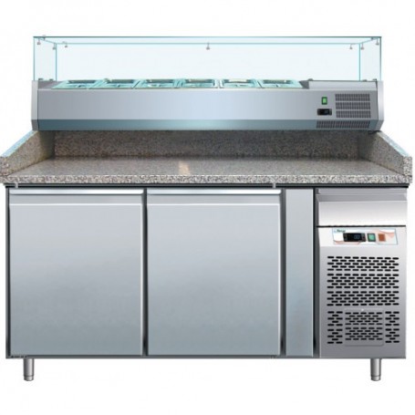Banco refrigerato pizzeria ventilato mod. G-PZ2600TN Forcar, +2°+8°C, 2 porte, 151x80x100h cm, vetrina esclusa