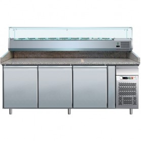 Banco refrigerato pizzeria ventilato mod. G-PZ3600TN Forcar, +2°+8°C, 3 porte, 202x80x100h cm, vetrina esclusa