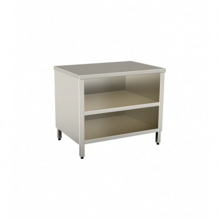 Tavolo armadiato a giorno mod. TGCR in acciaio inox AISI 304, senza alzatina, con ripiano,profondità 70 cm