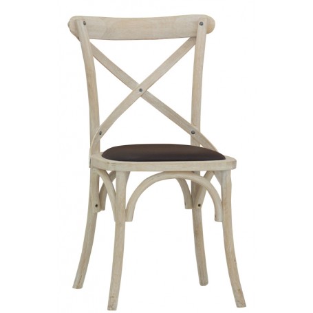 Sedia per interno mod. 1722-SU22 in legno effetto anticato, cuscino in ecopelle