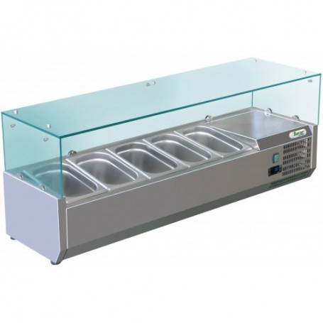 Vetrina refrigerata statica per pizzeria mod. G-RI12033V Forcar, +2°+8°C, cap. 5 bacinelle x GN 1/4 (non incluse)