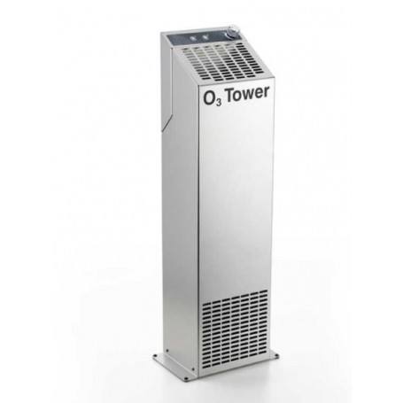 Sanificatore da pavimento all'ozono mod. O3 Tower 56, produzione O3 g/h 56, in acciaio inox Aisi 304, per ambienti fino a 720 mq