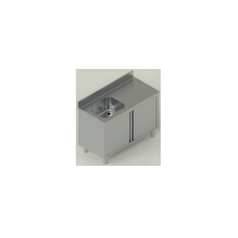 Lavello armadiato 1 vasca con porta battente e gocciolatoio a dx o sx, mod.  LABDX/SX in acciaio inox AISI 304, profondità 70 cm