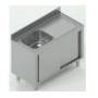 Lavello armadiato con scorrevoli 1 vasca, gocciolatoio a destra o a sinistra, in acciaio inox AISI 304, prof. 70 cm