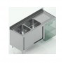 Lavello armadiato a sbalzo 2 vasche con gocciolatoio a destra o sinistra, ante scorrevoli, in acciaio inox AISI 304, prof. 70 cm