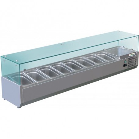 Vetrina refrigerata statica pizzeria mod. G-RI18038V Forcar, +2°+8°C, cap. 8 bacinelle x GN1/3 (non incluse)