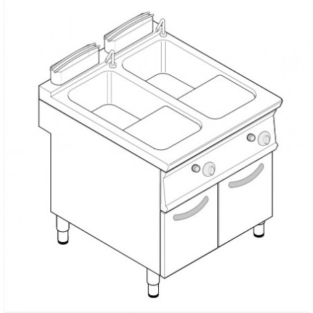 Cuocipasta a gas 2vasche 24lt+24lt su vano serie Tecno74 mod. CP8FG7, 20 kW, 80x70x90h cm