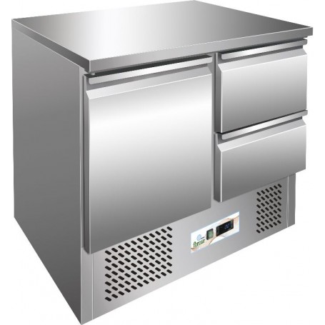 Saladette refrigerata statica 1 porta + 2 cassetti mod.G-S9012D Forcar, piano inox, +2°+8°C, classe energetica C