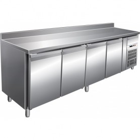 Tavolo refrigerato ventilato gastronomia 4 porte GN 1/1 con alzatina, -18°/-22°C, mod. G-GN4200BT, 223x70x86/96h cm