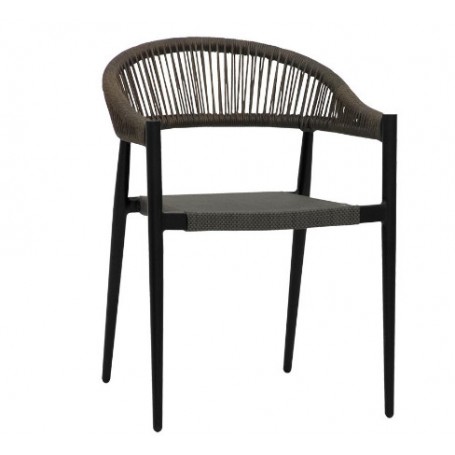 Poltroncina per esterno mod.1637-E72 Rossanese, struttura in alluminio verniciato, seduta in textilene, schienale in corda