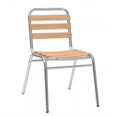 Sedia per esterno mod.040-ALW07 Rossanese in alluminio anodizzato, doghe in legno di rovere