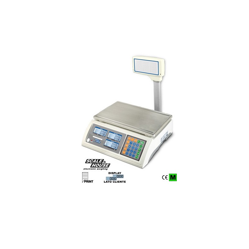 Bilancia elettronica peso-prezzo-importo mod.ASGP30 Dini Argeo,15/30  Kg,div.5/10 grammi, collegabile a stampante, memoria 105PLU
