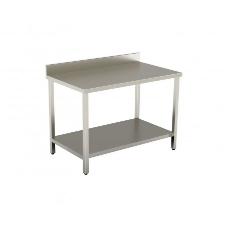 Tavolo a giorno mod. TGAF 70 in acciaio inox AISI 304, con alzatina e ripiano inferiore, profondità 70 cm