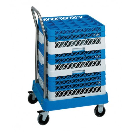 Carrello portacestelli per lavastoviglie con manico inox, vasca in ABS, Forcar, cestelli non inclusi