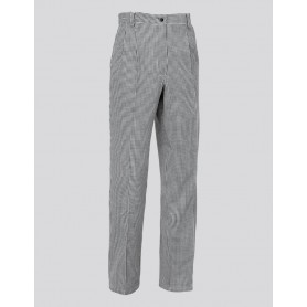 Pantaloni unisex da chef Ischia, passanti in vita e chiusura lampo con zip, tasche laterali e posteriore, fantasia pied de poule