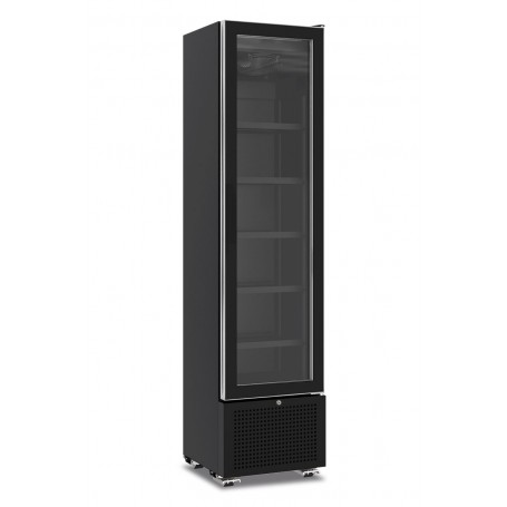 Vetrina bibite ventilata mod.Slim Cooler 225 T Klimitalia,0°/+10°C, cap.225. l, 5ripiani, porta a sfioro,2led, 210W, colore nero