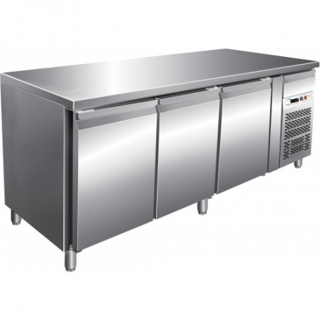 Tavolo refrigerato ventilato gastronomia 3 porte GN 1/1, -18°/-22°C, mod. G-GN3100BT, 179,5x70x86h cm