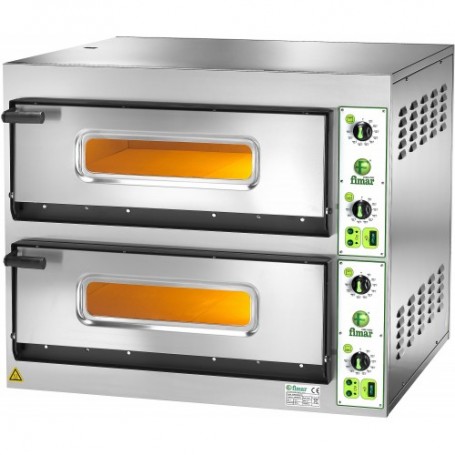 Forno elettrico pizzeria FES4+4 Fimar, 2 camere h14cm, piano cottura refrattario, doppia porta con vetro, Monofase/Trifase