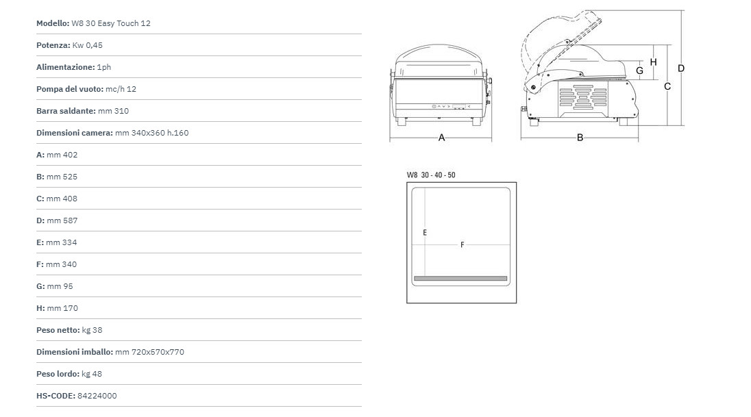 SCHEDA TECNICA W8 30 EASY TOUCH